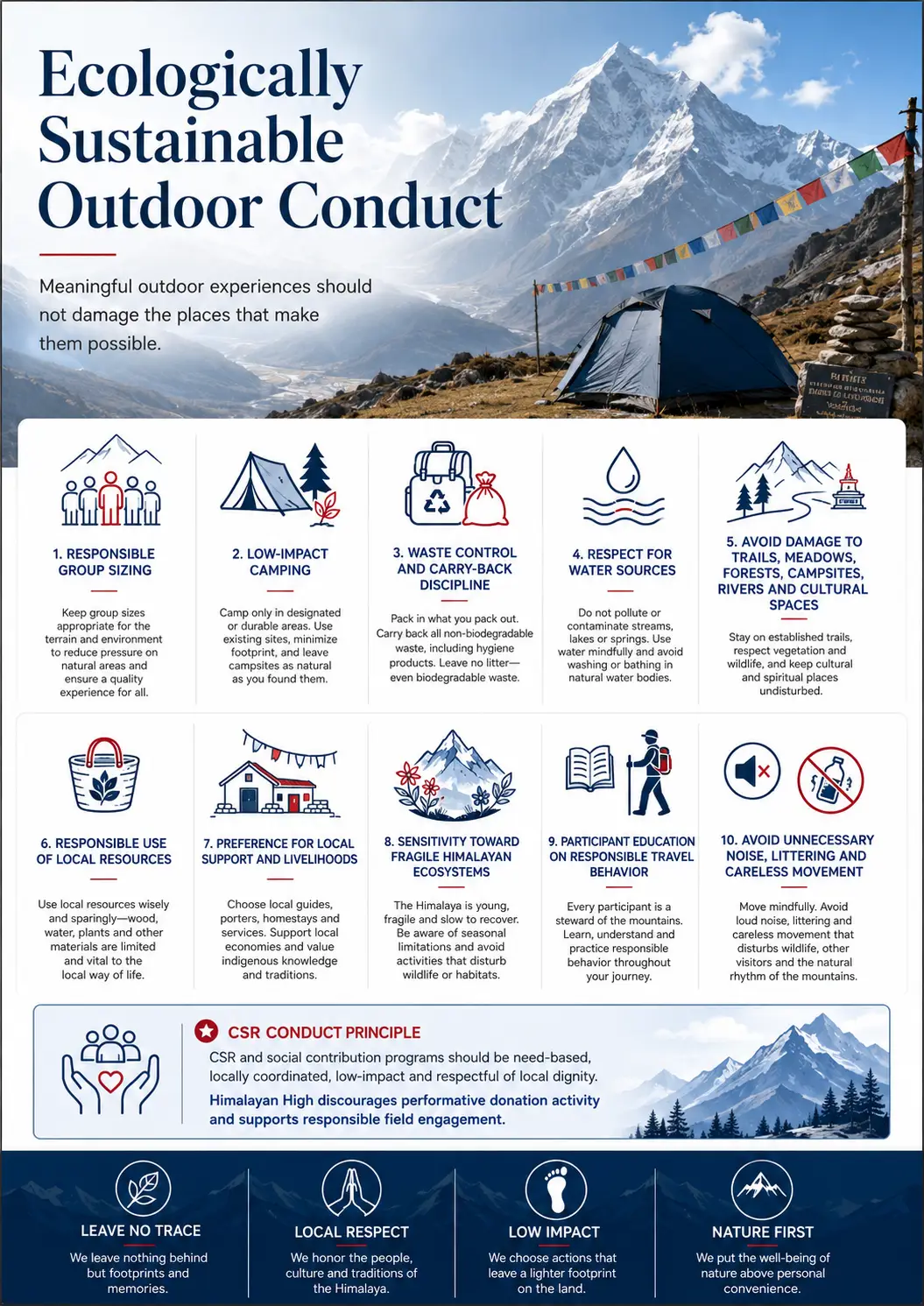 Ecologically sustainable outdoor conduct and responsible CSR principles