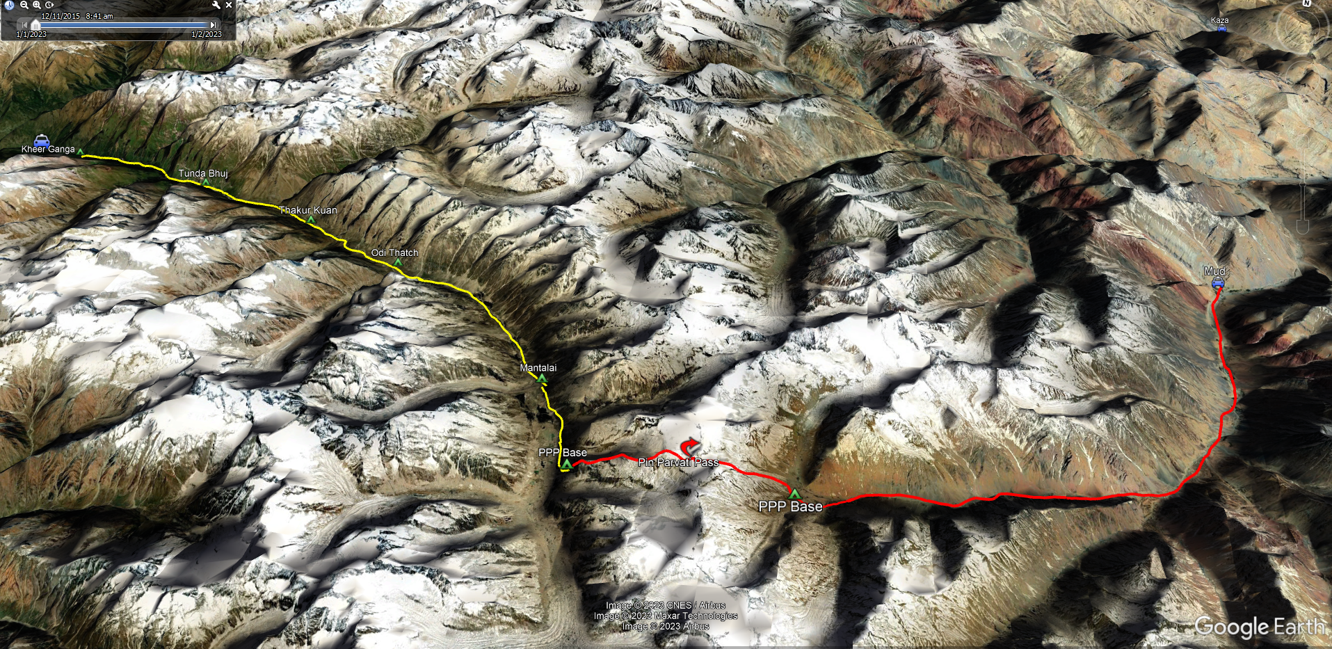 route map for Pin Parvati Pass Trek