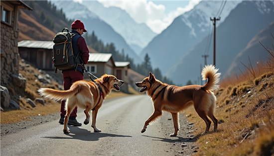 pet fight on trek with local dogs